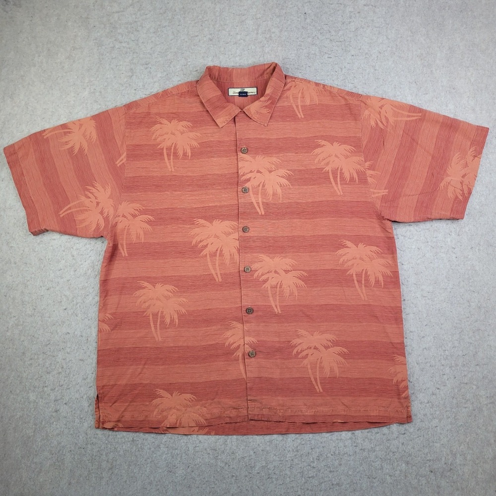 Tommy Bahama 100% Silk Hawaiian Shirt Mens XL Orange Palm Trees‎ Beach